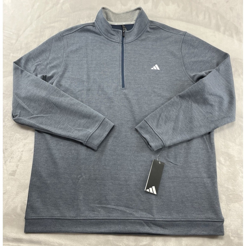 Adidas Elevated 1/4 Zip Pullover Men 2XL Crew Navy Stretch Layer Sweatshirt Golf